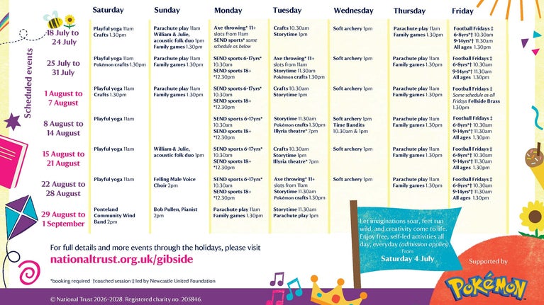 A weekly planner of scheduled events for Summer of Play 2026